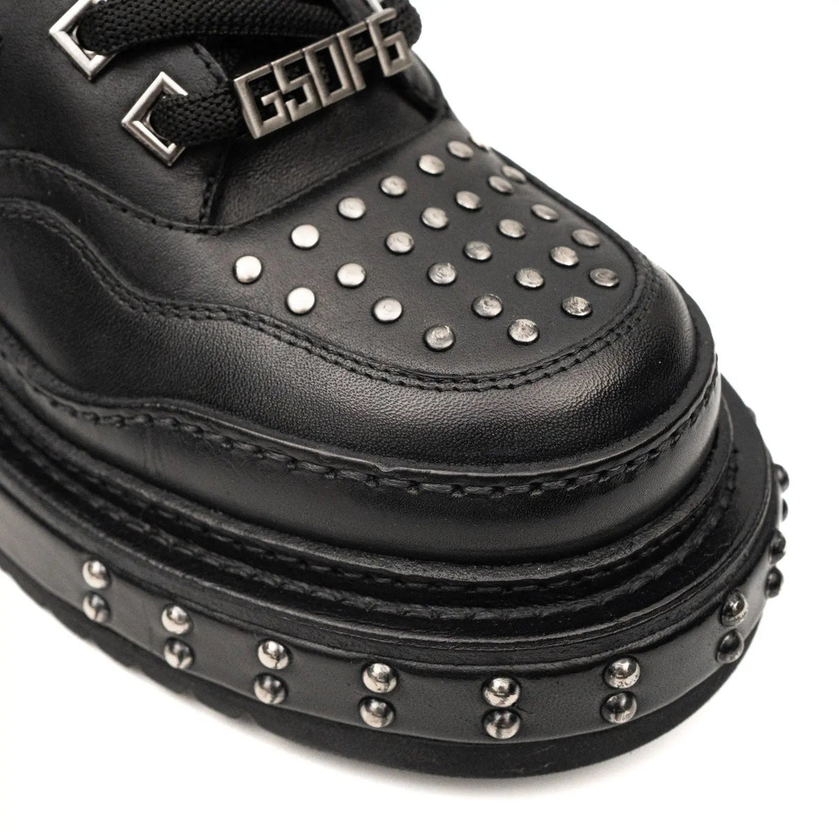 Black Calfskin Studded Platform Sneakers Divinch