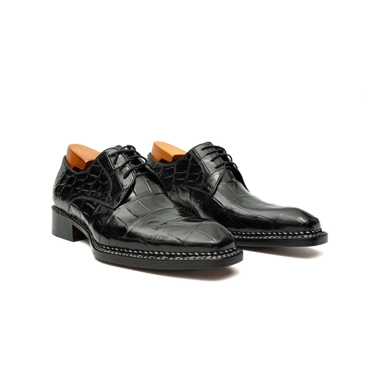 Black Croc Texture Norwegian Derbies DIVINCH