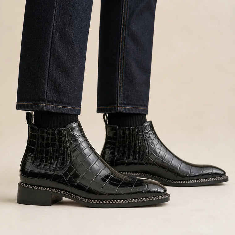 Black Textured Chelsea Ankle Boot