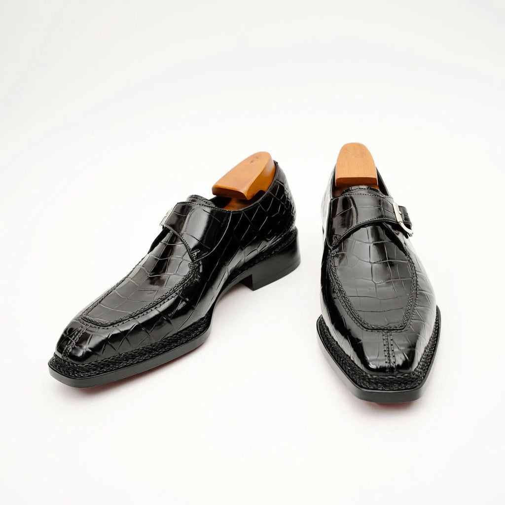 Black Crocodile Monk Strap Shoe DIVINCH