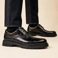 DIVINCH black embossed leather lug Derby worn on foot