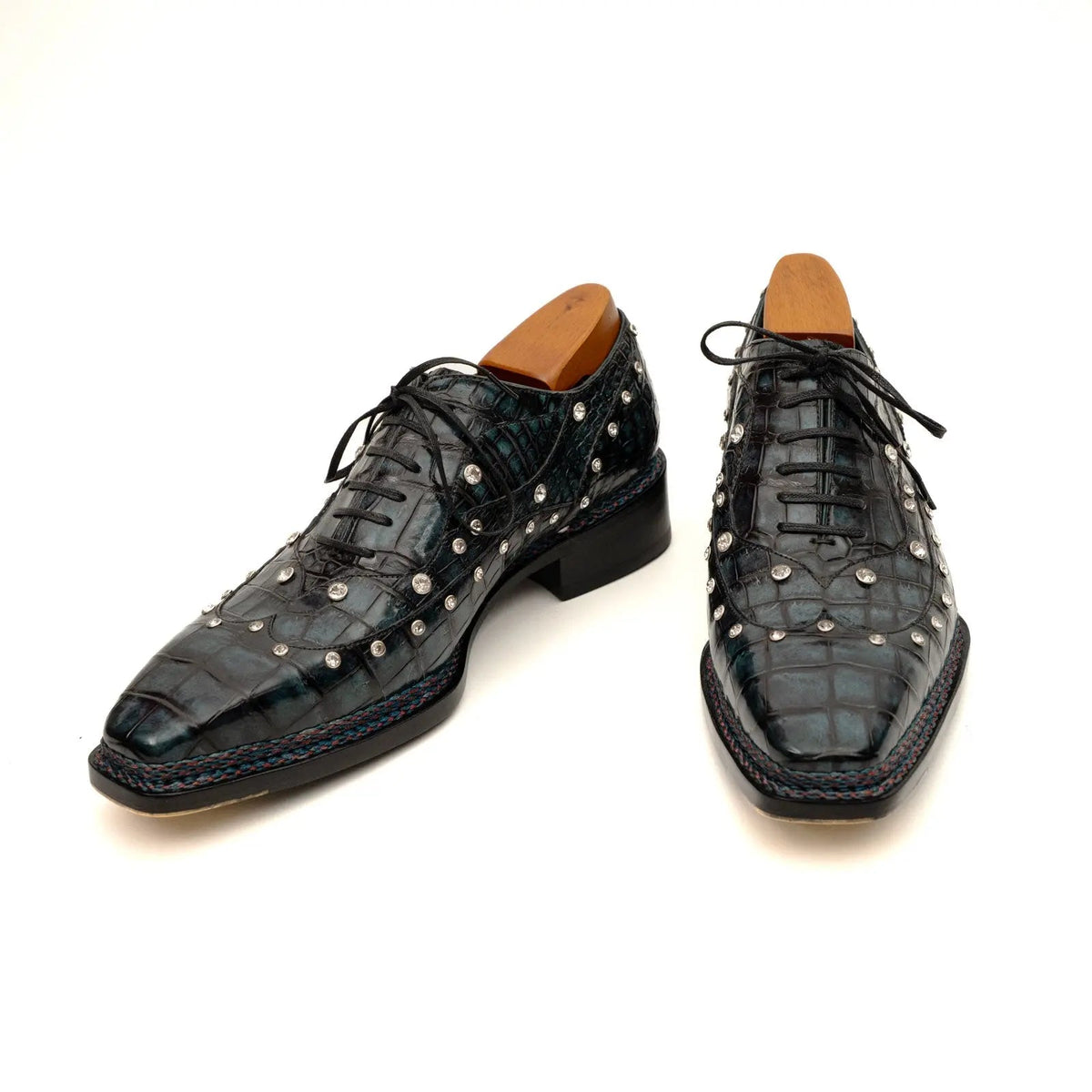 Black Crocodile Norwegian Oxford Shoes DIVINCH