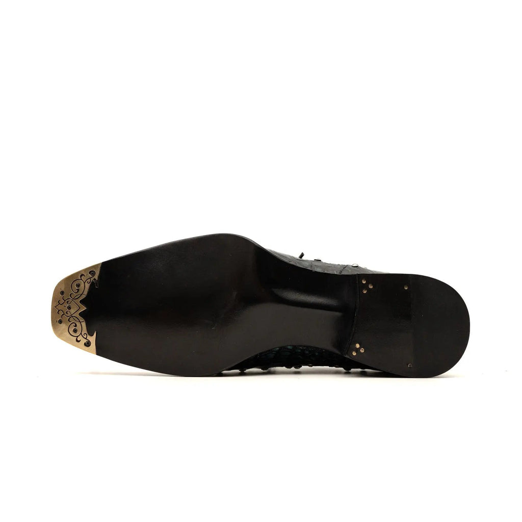 Black Crocodile Norwegian Oxford Shoes DIVINCH