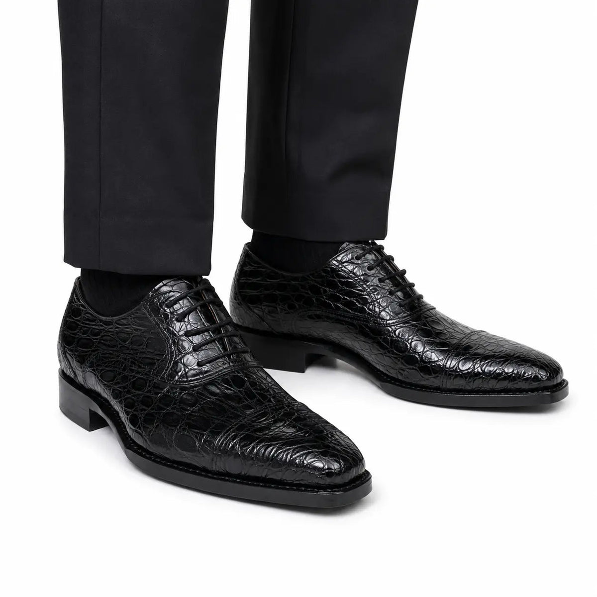 Black Crocodile-Textured Dress Shoe DIVINCH