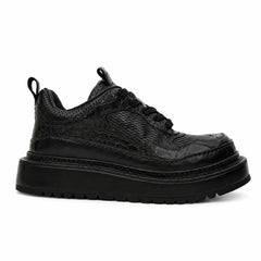 Black Crocodile-Textured Platform Sneaker DIVINCH