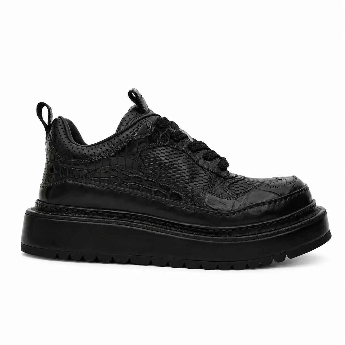 Black Crocodile-Textured Platform Sneaker DIVINCH