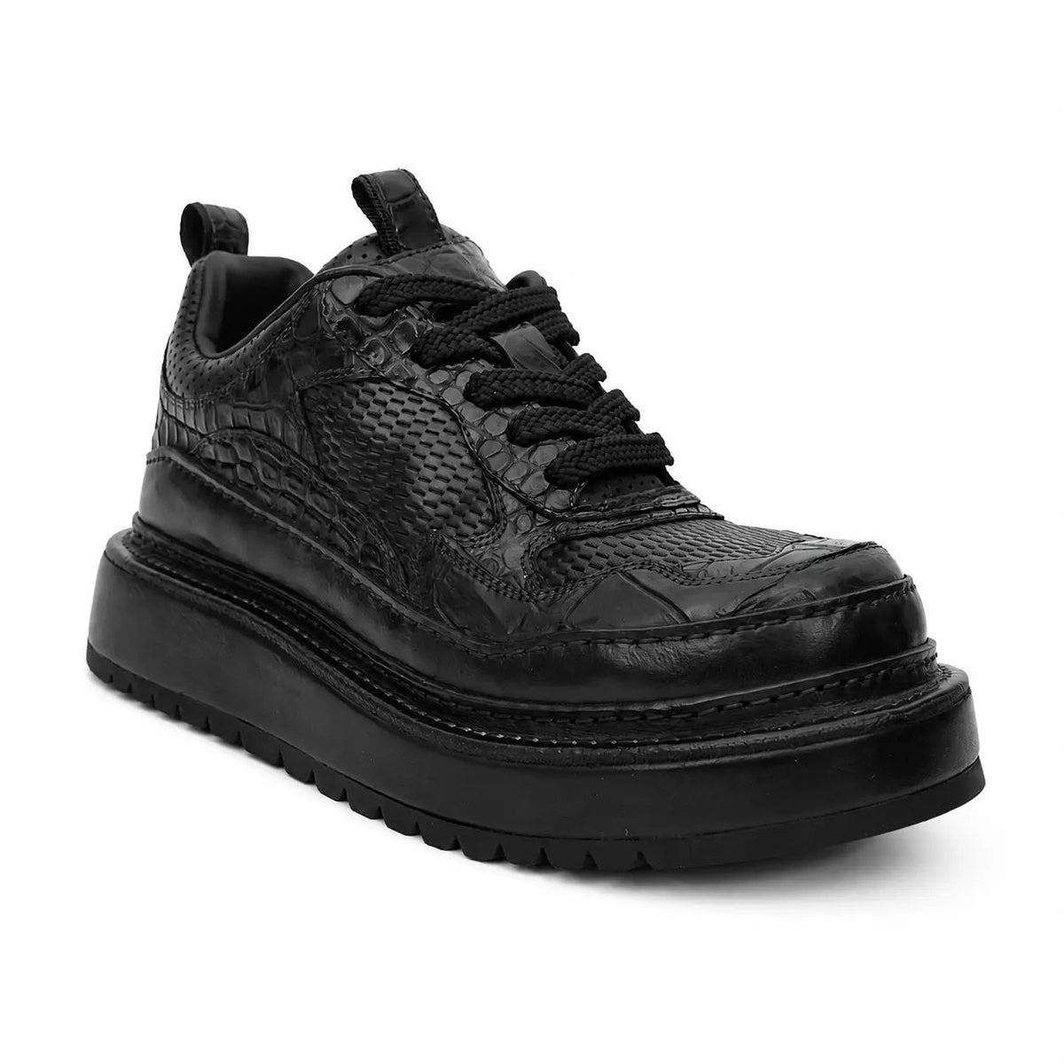 Black Crocodile-Textured Platform Sneaker DIVINCH