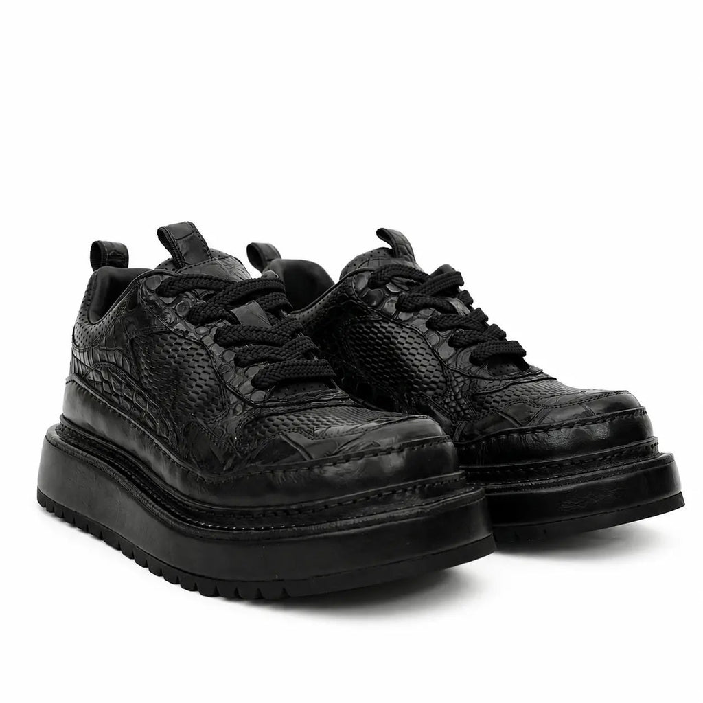Black Crocodile-Textured Platform Sneaker DIVINCH