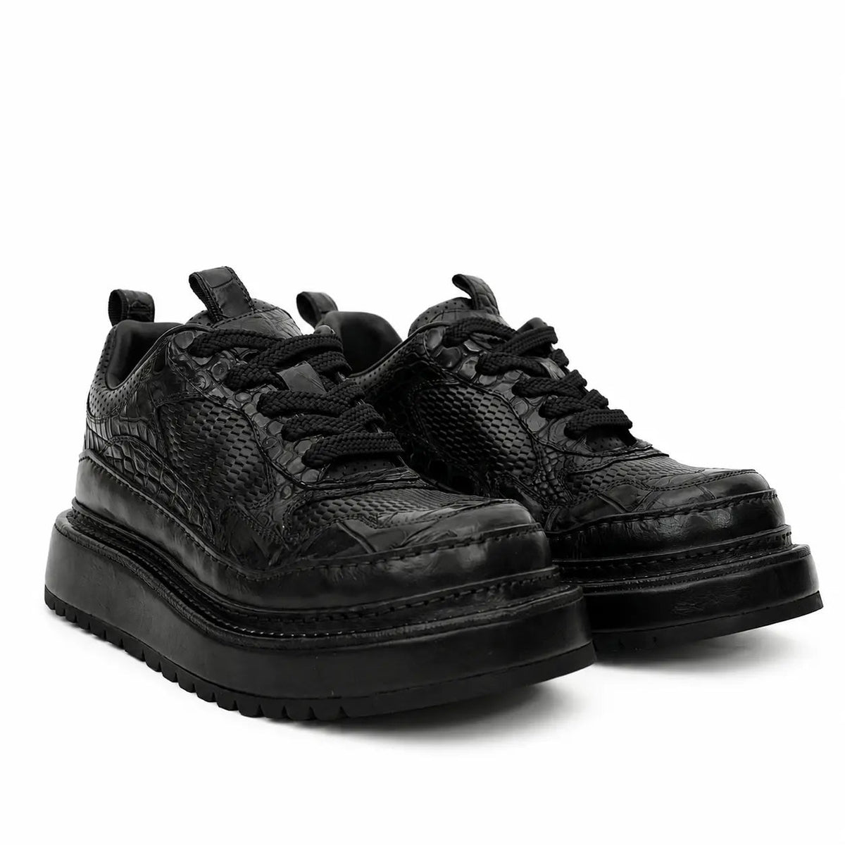 Black Crocodile-Textured Platform Sneaker DIVINCH