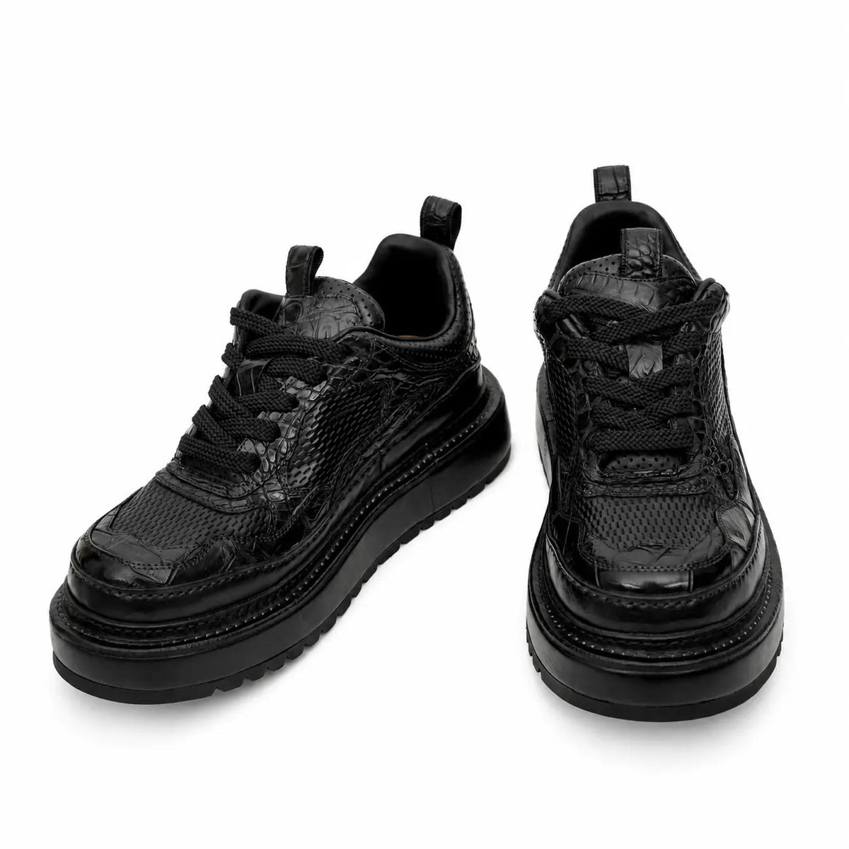 Black Crocodile-Textured Platform Sneaker DIVINCH