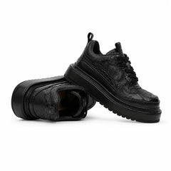 Black Crocodile-Textured Platform Sneaker DIVINCH