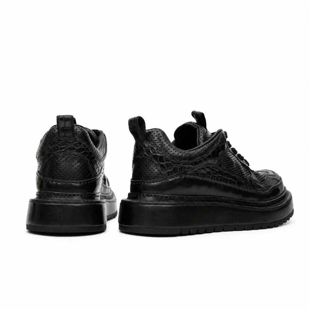 Black Crocodile-Textured Platform Sneaker DIVINCH