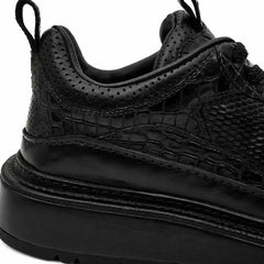 Black Crocodile-Textured Platform Sneaker DIVINCH