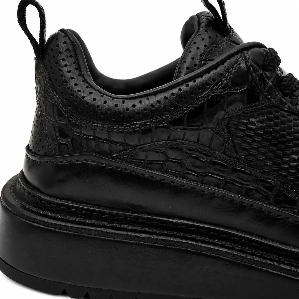 Black Crocodile-Textured Platform Sneaker DIVINCH