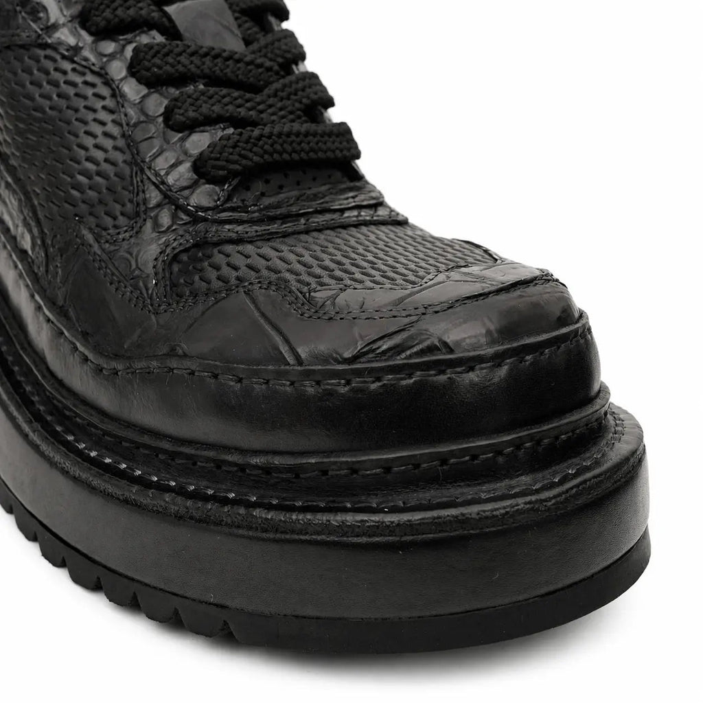 Black Crocodile-Textured Platform Sneaker DIVINCH