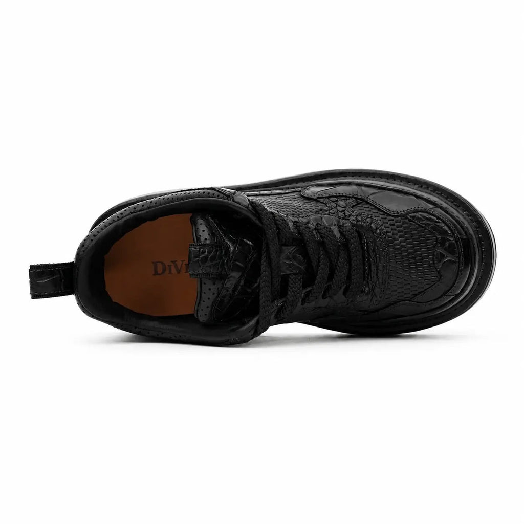 Black Crocodile-Textured Platform Sneaker DIVINCH