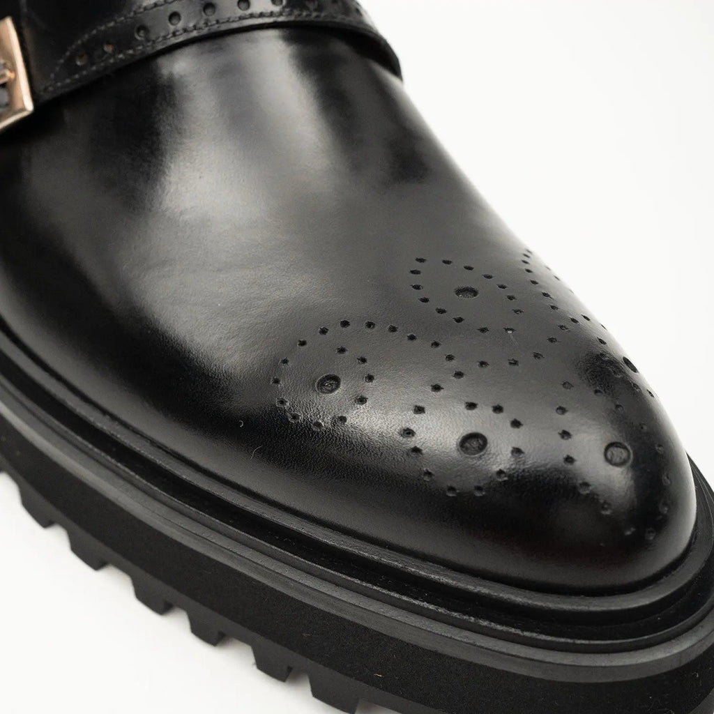 Black Dual-Buckle Chunky Sole Brogues Divinch