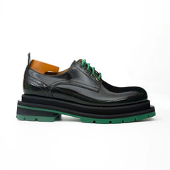 Black-Green Leather Platform Derbies DIVINCH