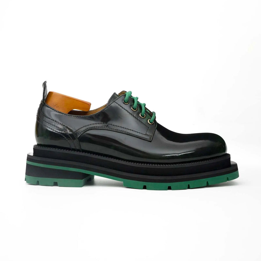 Black-Green Leather Platform Derbies DIVINCH