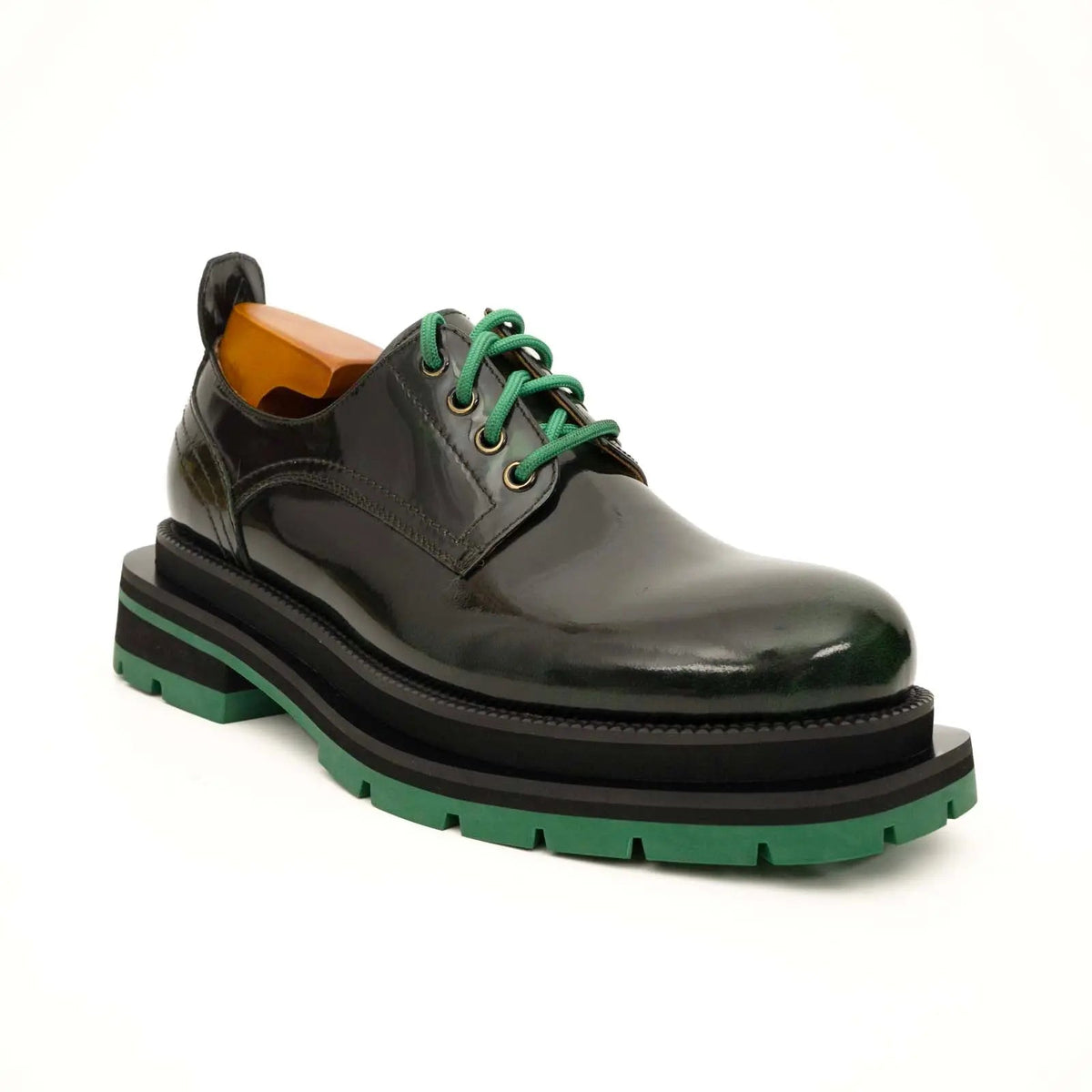Black-Green Leather Platform Derbies DIVINCH