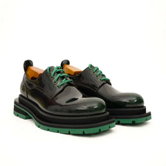 Black-Green Leather Platform Derbies DIVINCH