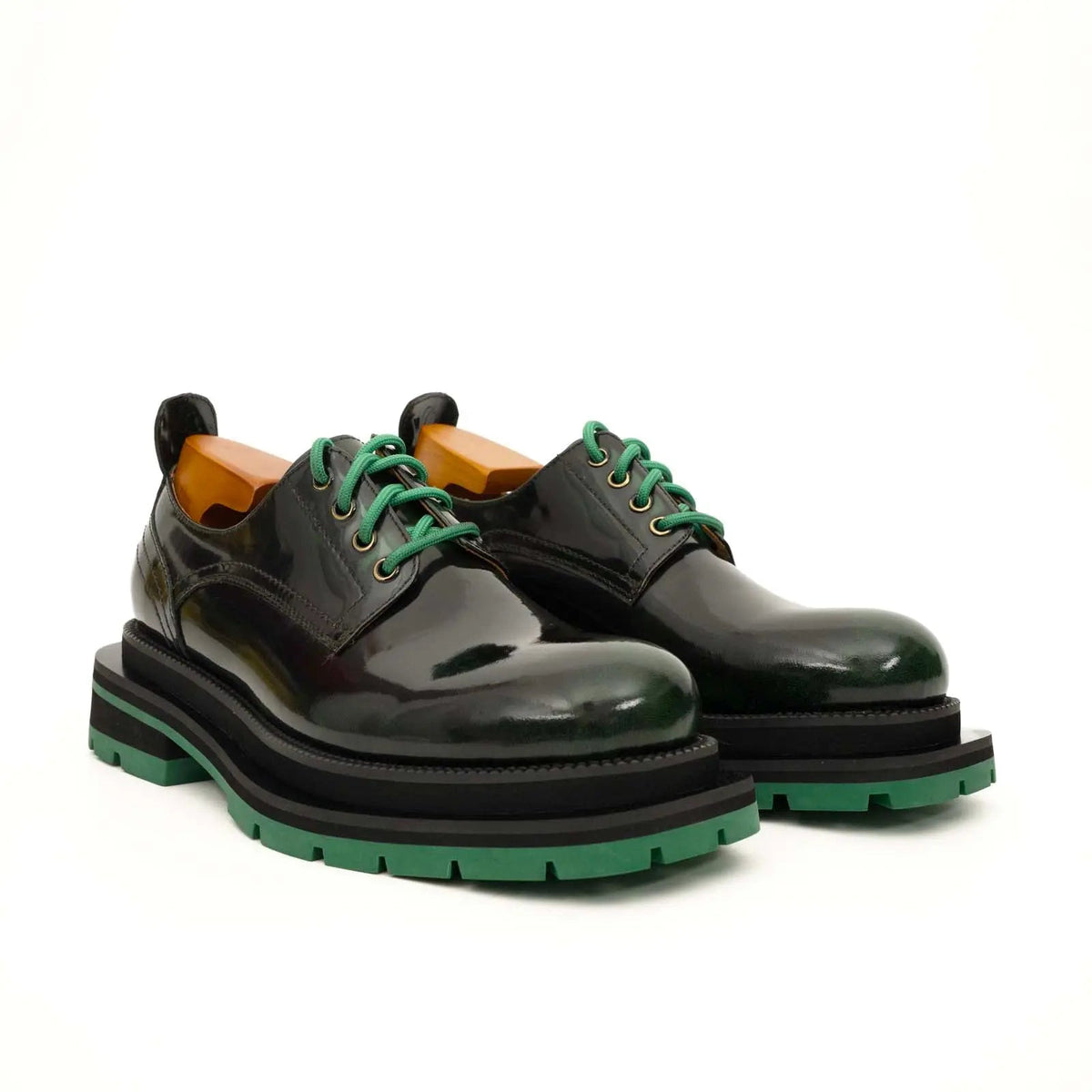 Black-Green Leather Platform Derbies DIVINCH