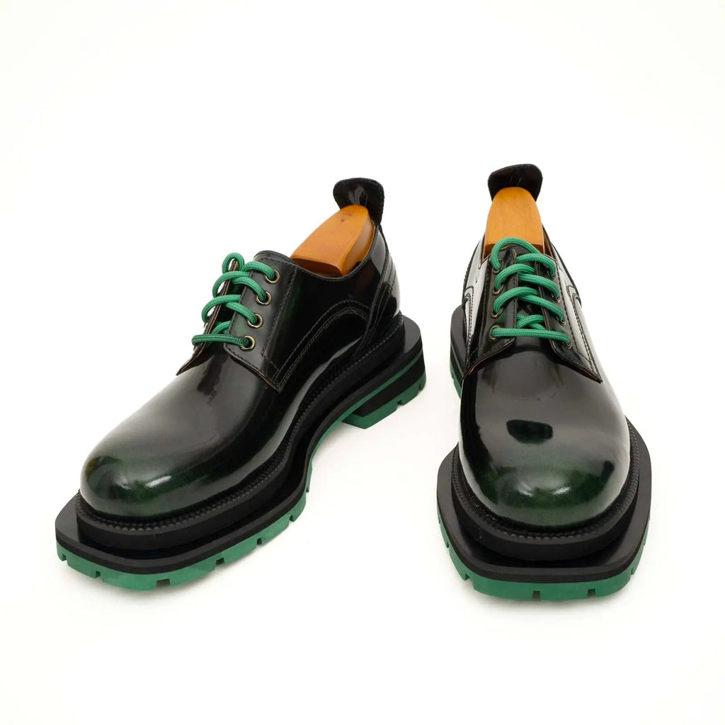 Black-Green Leather Platform Derbies DIVINCH