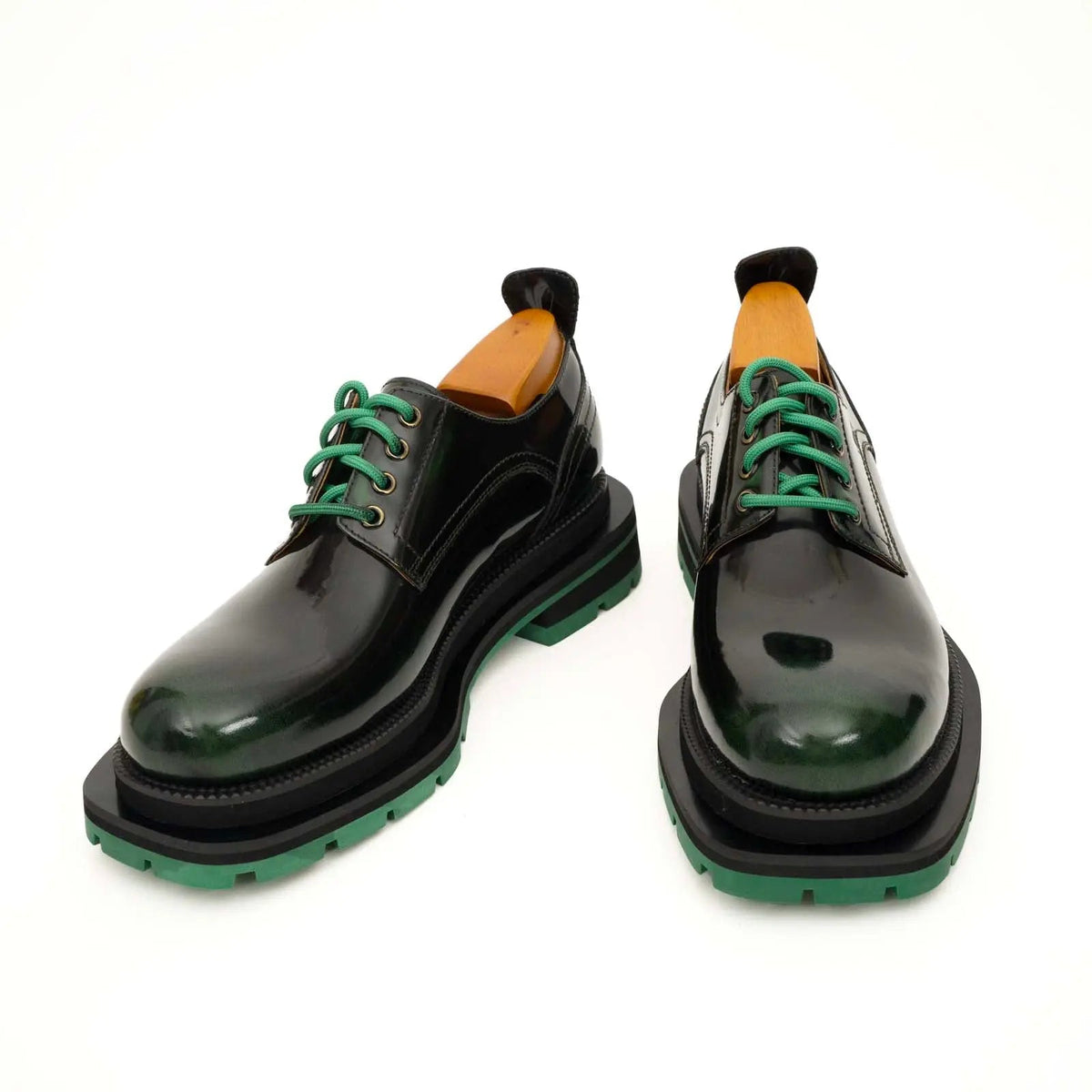 Black-Green Leather Platform Derbies DIVINCH