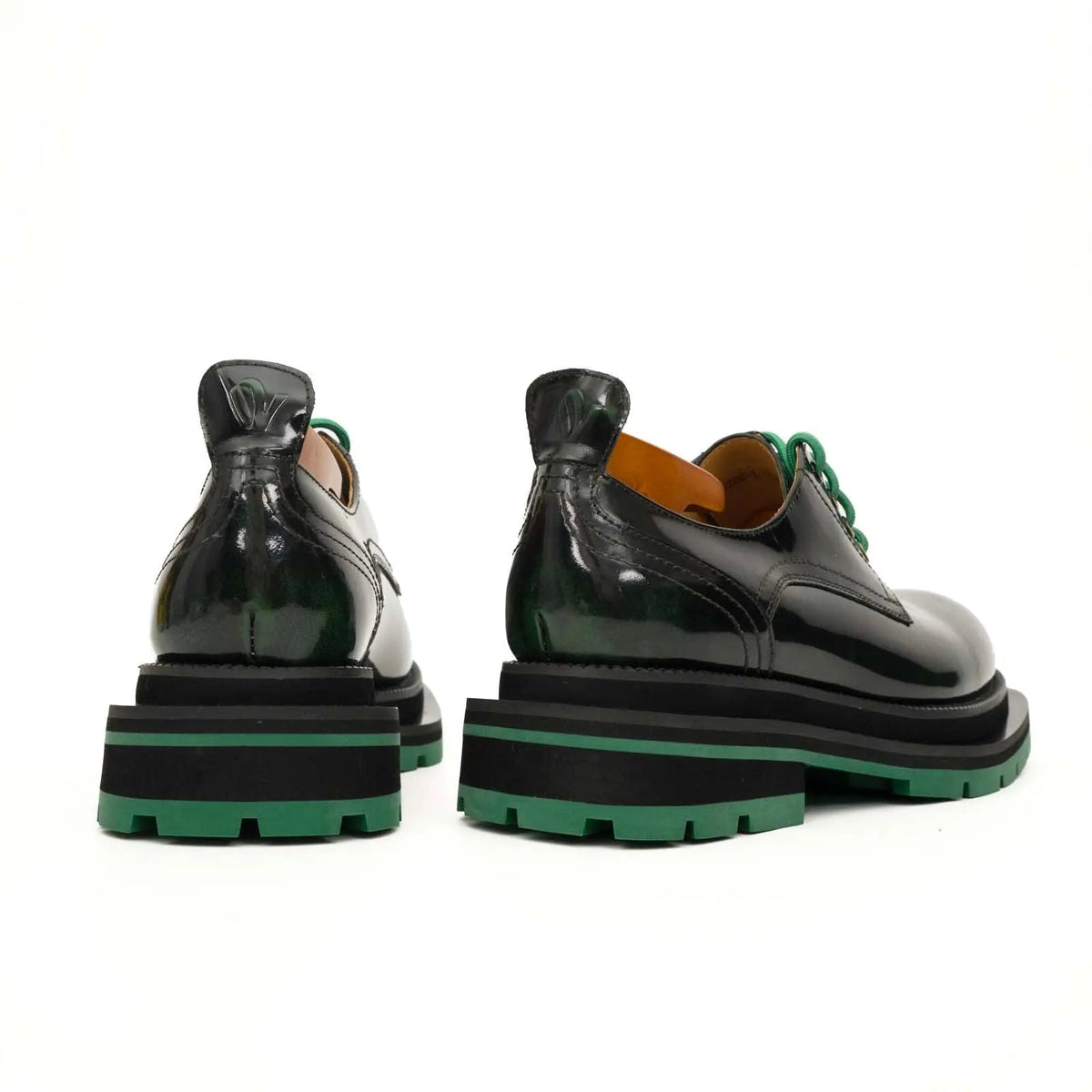 Black-Green Leather Platform Derbies DIVINCH