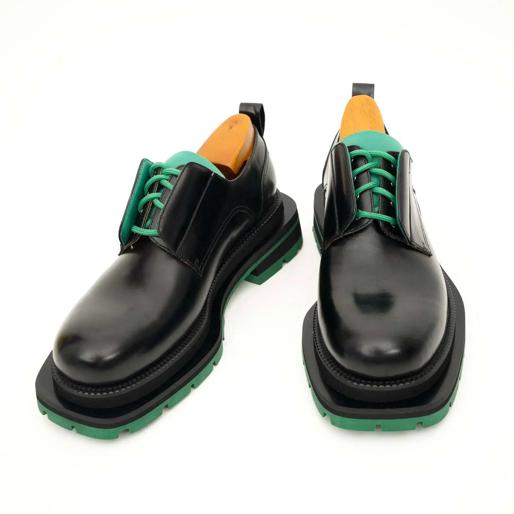 Black Green Lug Sole Derby Shoes DIVINCH