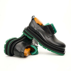 Black Green Lug Sole Derby Shoes DIVINCH