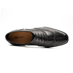 Black Grey Crocodile Oxford Shoes Goodyear Norwegian 8017 DIVINCH