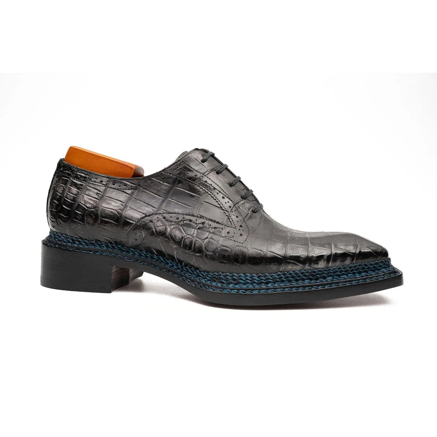 Black Grey Crocodile Oxford Shoes Goodyear Norwegian 8018 DIVINCH