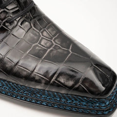 Black Grey Crocodile Oxford Shoes Goodyear Norwegian 8018 DIVINCH