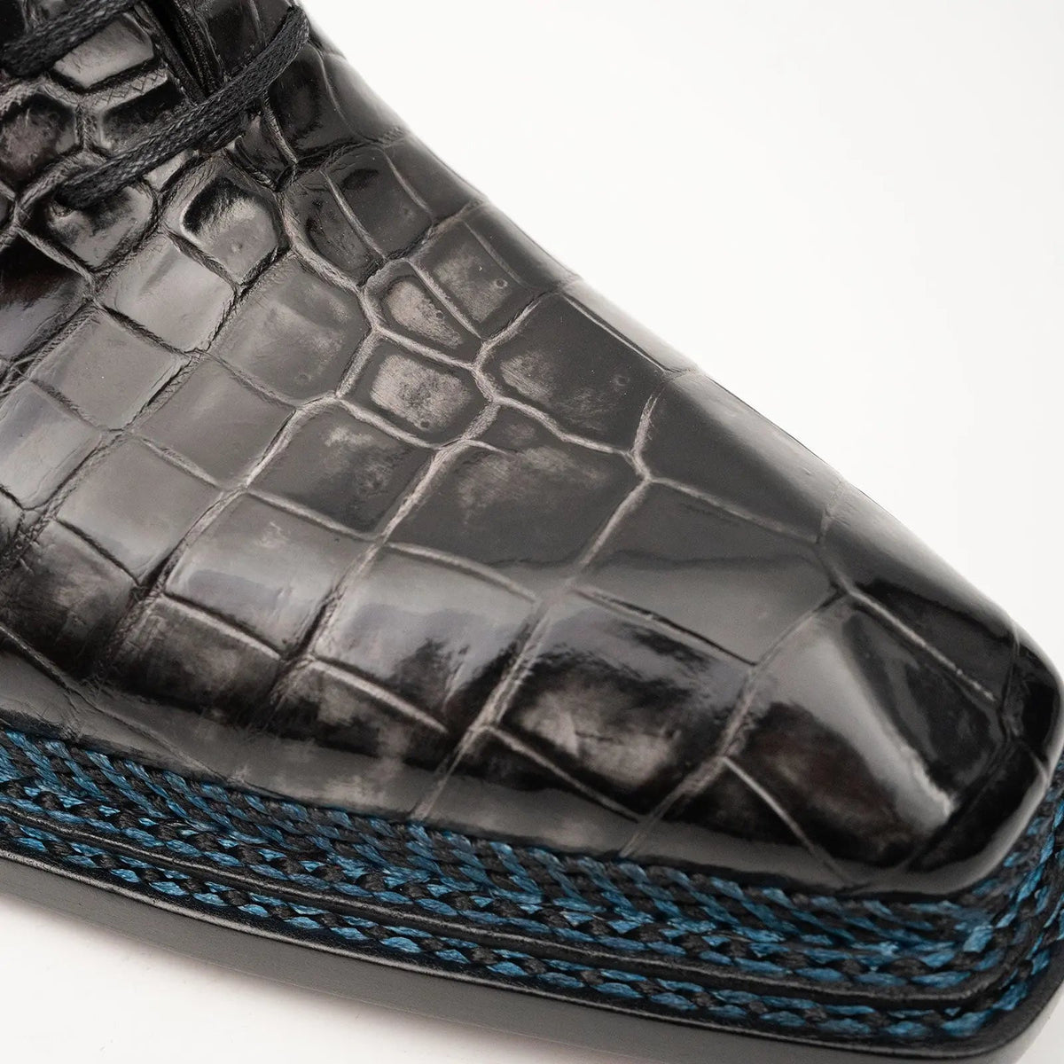 Black Grey Crocodile Oxford Shoes Goodyear Norwegian 8018 DIVINCH