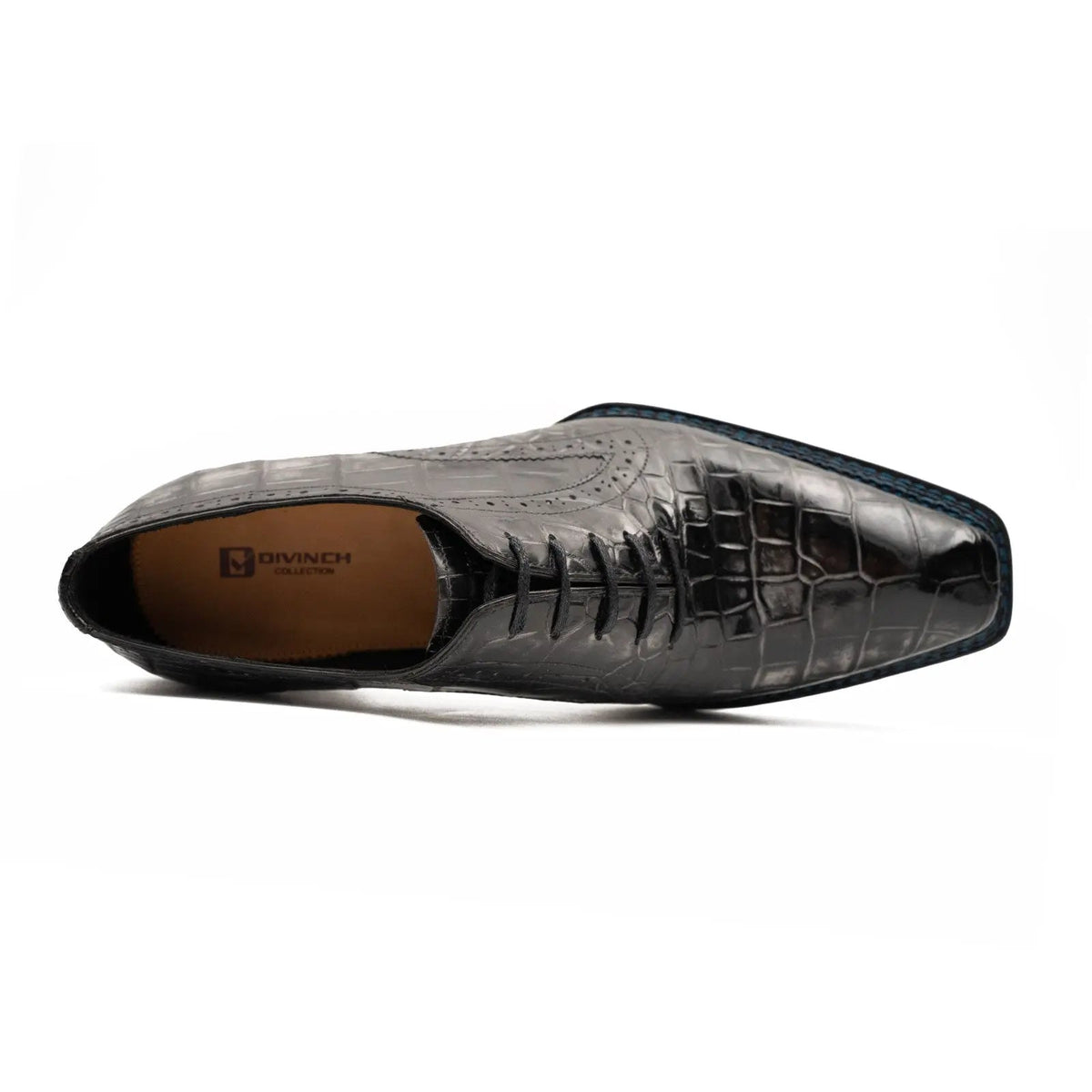 Black Grey Crocodile Oxford Shoes Goodyear Norwegian 8018 DIVINCH