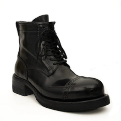 Black Horsehide Cap-Toe Combat Boots DIVINCH