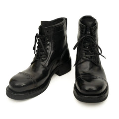 Black Horsehide Cap-Toe Combat Boots DIVINCH