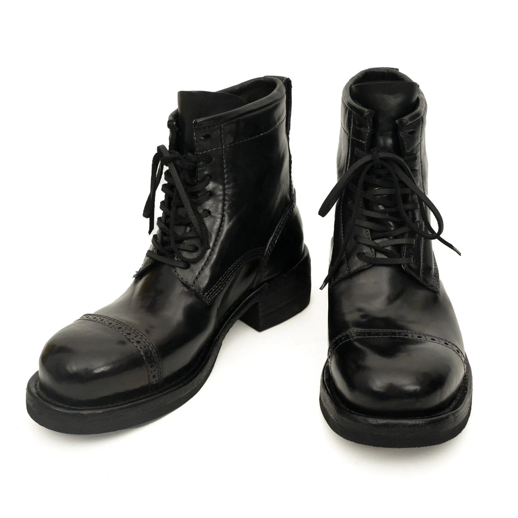 Black Horsehide Cap-Toe Combat Boots DIVINCH
