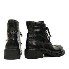 Black Horsehide Cap-Toe Combat Boots DIVINCH