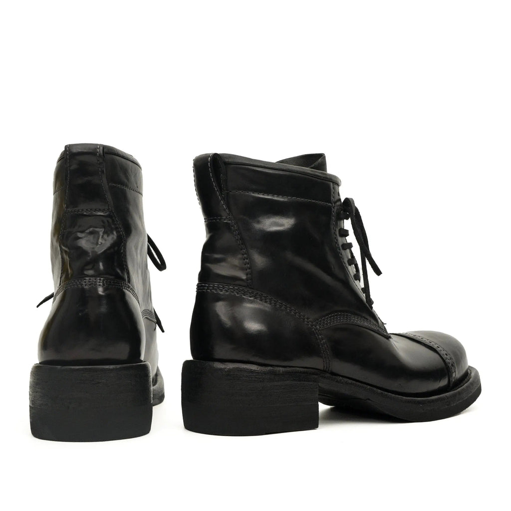 Black Horsehide Cap-Toe Combat Boots DIVINCH
