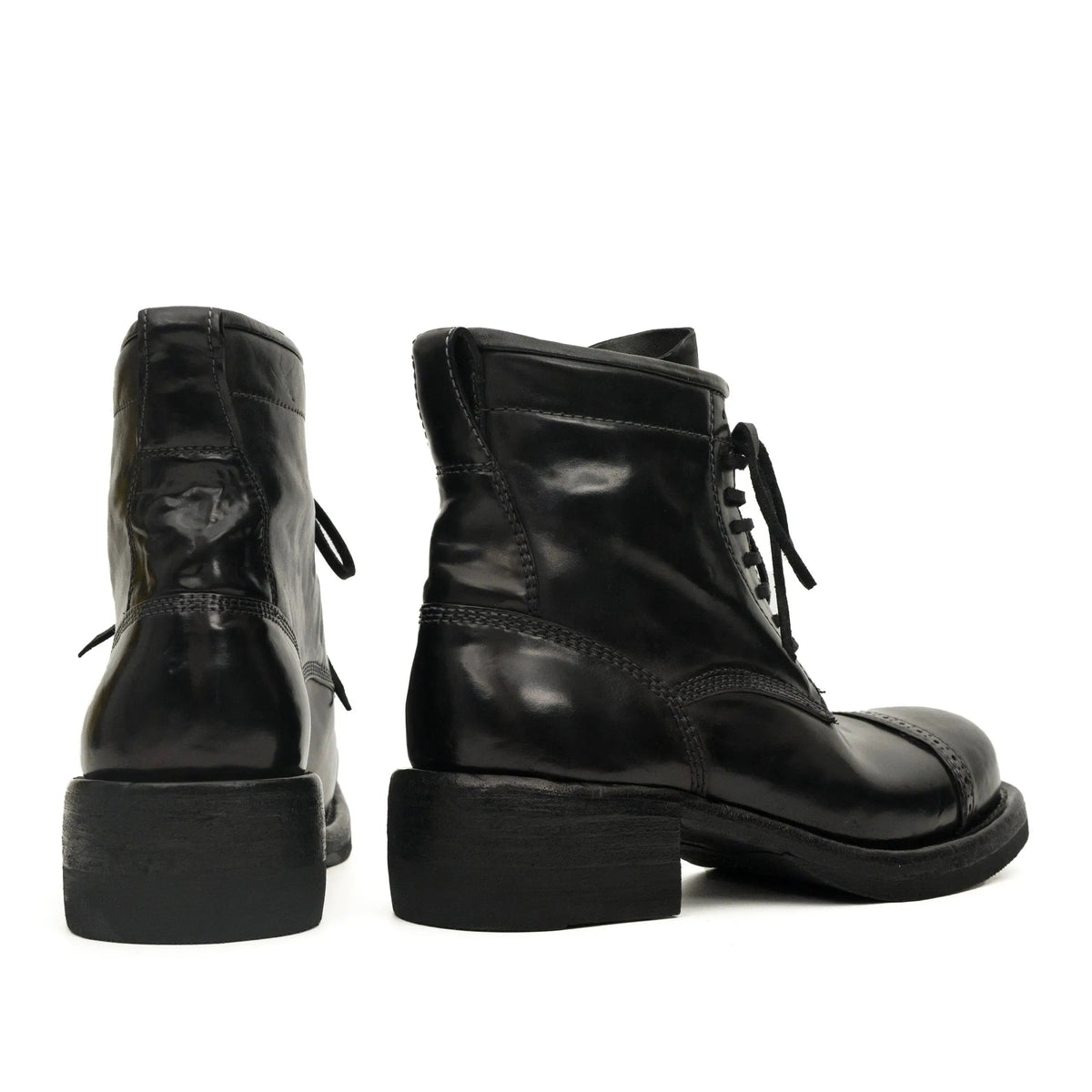 Black Horsehide Cap-Toe Combat Boots DIVINCH