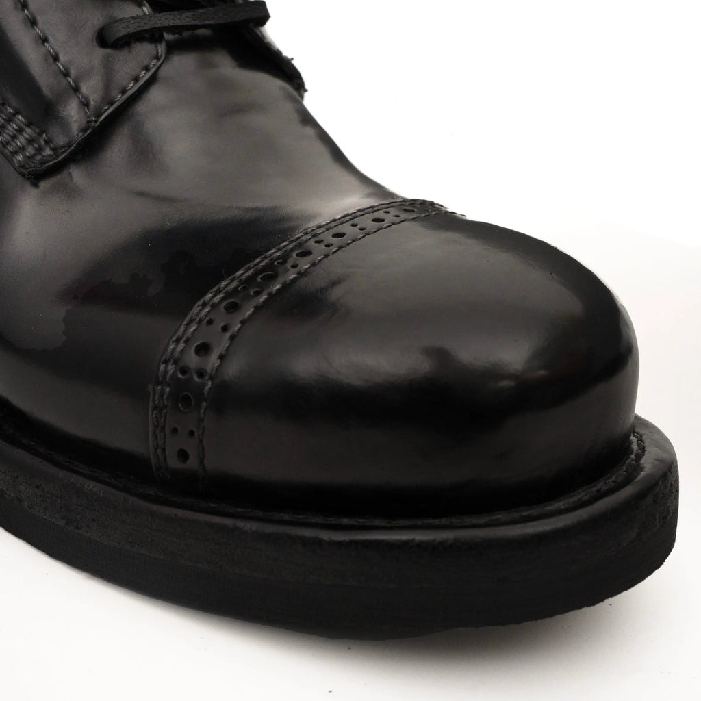 Black Horsehide Cap-Toe Combat Boots DIVINCH