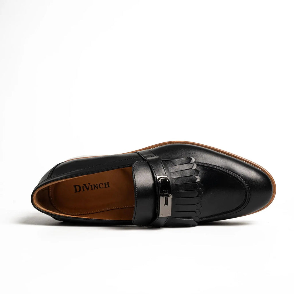 Black Fringed Lug Sole Loafer with Rounded Toe