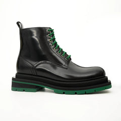 Black Lace-Up Boots with Green Sole DIVINCH