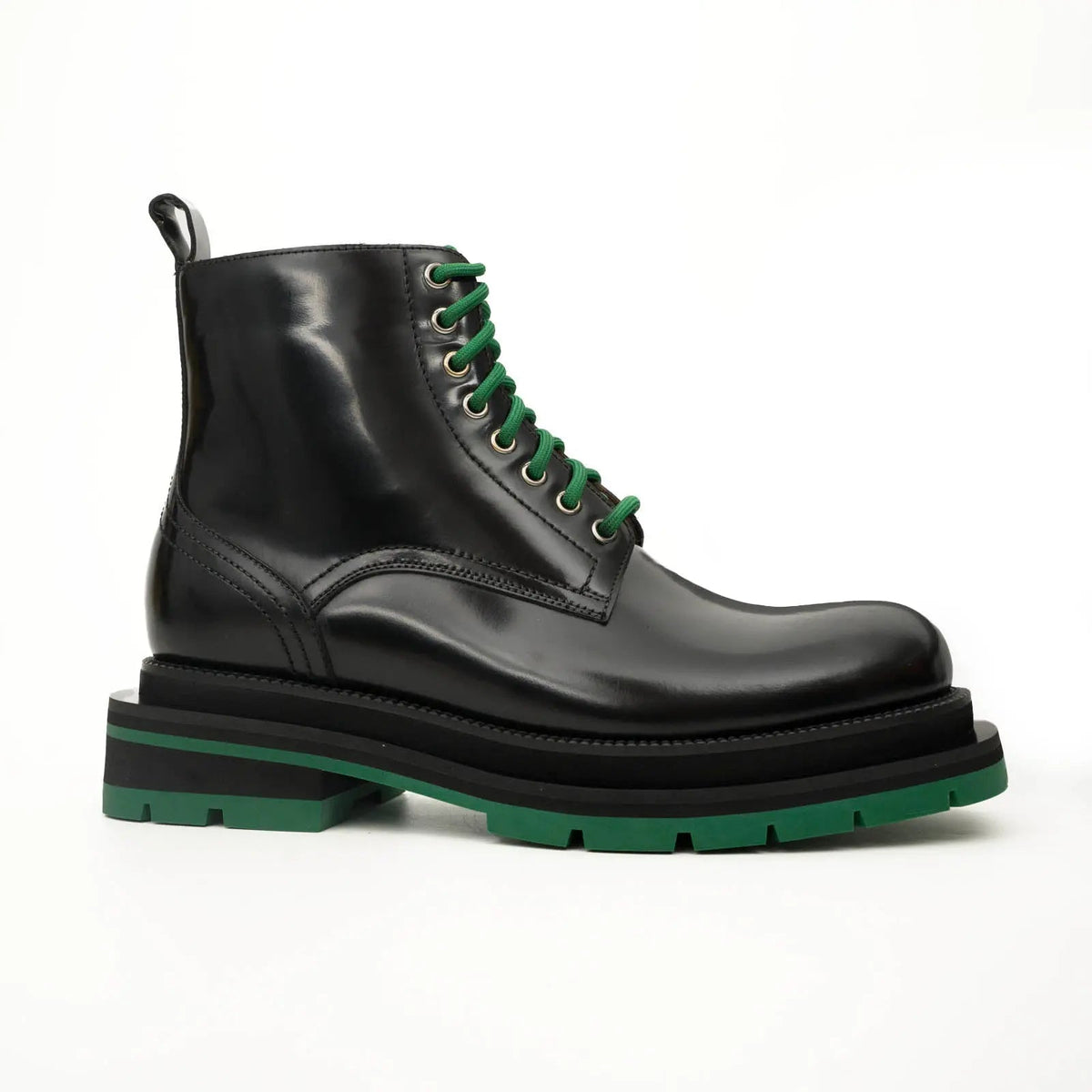 Black Lace-Up Boots with Green Sole DIVINCH