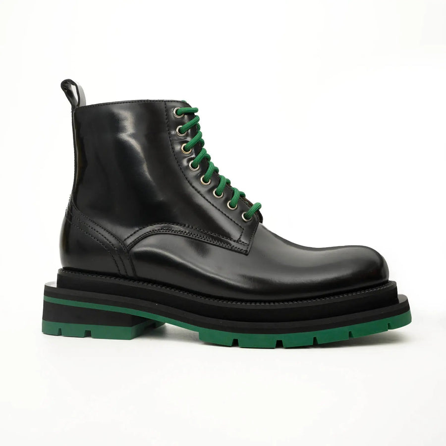 Black Lace-Up Boots with Green Sole DIVINCH