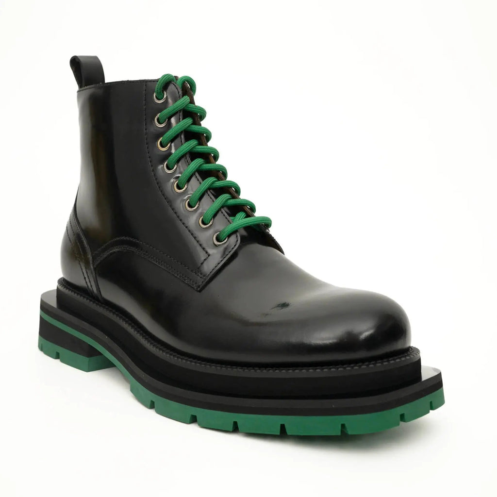 Black Lace-Up Boots with Green Sole DIVINCH