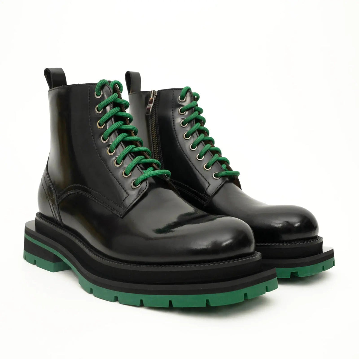 Black Lace-Up Boots with Green Sole DIVINCH