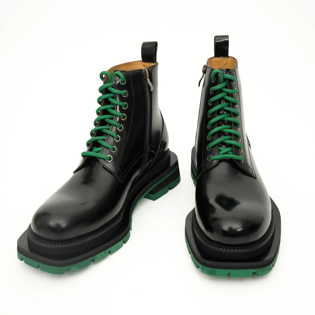 Black Lace-Up Boots with Green Sole DIVINCH